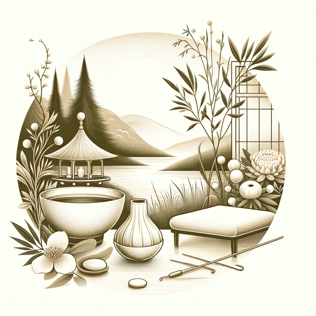 DALL·E 2024-01-18 20.07.58 - A tranquil and soothing illustration suitable for a traditional acupuncture and massage therapy clinic. The image should convey a sense of calmness an